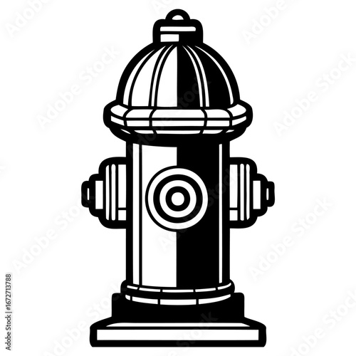 Black and white illustration of a classic fire hydrant, a vital piece of urban infrastructure for firefighting