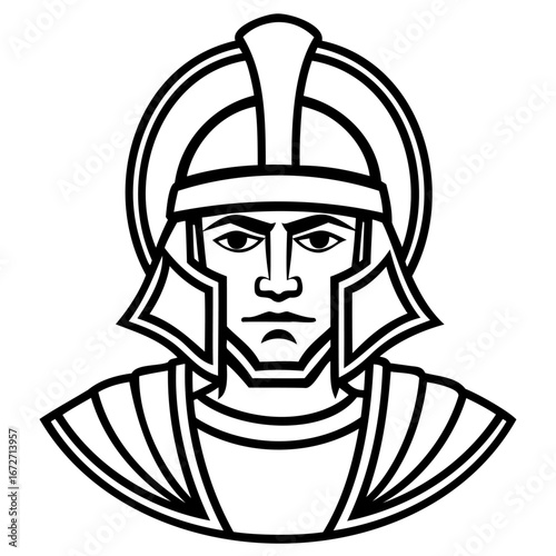 Roman soldier portrait with helmet and armor, historical illustration