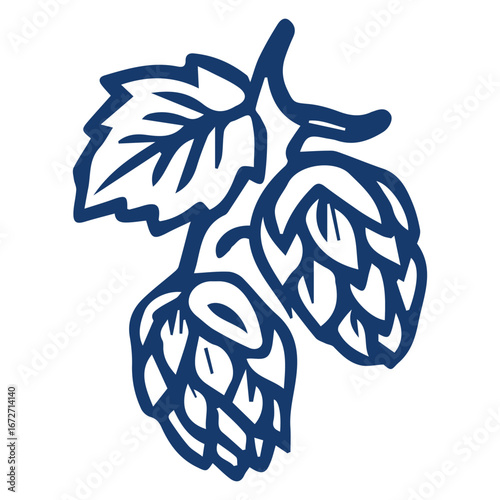 Vector illustration of a hop cones with leaves in trendy blue outline style. Perfect for Oktoberfest, beer festival graphics, brewery logos, packaging and traditional Bavarian design