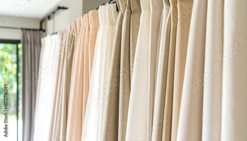 Display of various beige curtains