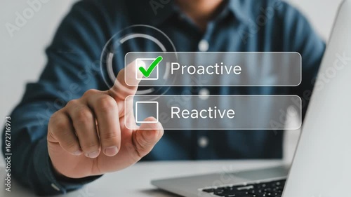 Proactive vs Reactive: Choosing the Right Approach - A Concept Illustration with Click Animation