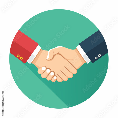 A vector illustration depicting a handshake between two individuals, symbolizing agreement and partnership.