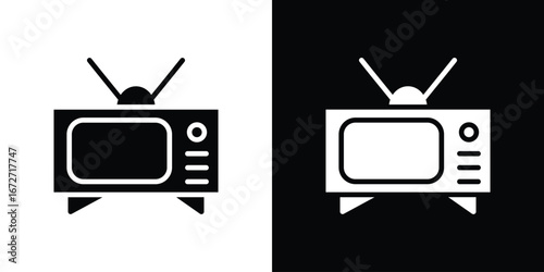 Tv retro icon flat stock illustrations set