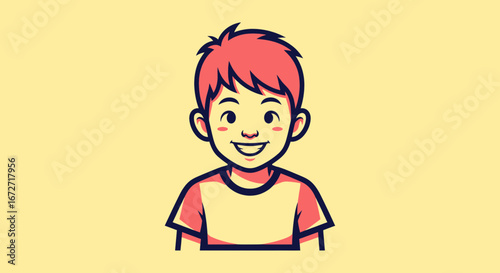 Joyful cartoon boy with rosy cheeks and a bright smile, perfect for children's stories, educational content, and cheerful designs.