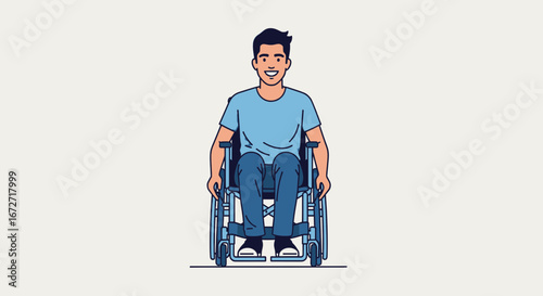 Smiling man in wheelchair confidently navigating daily life, showcasing independence and modern accessibility solutions for active living