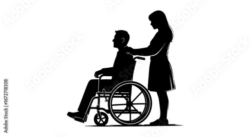 Caring caregiver gently assists person in wheelchair, offering support and promoting independence with compassionate care