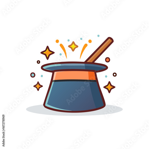 Magic hat with wand and sparks producing enchanting effects