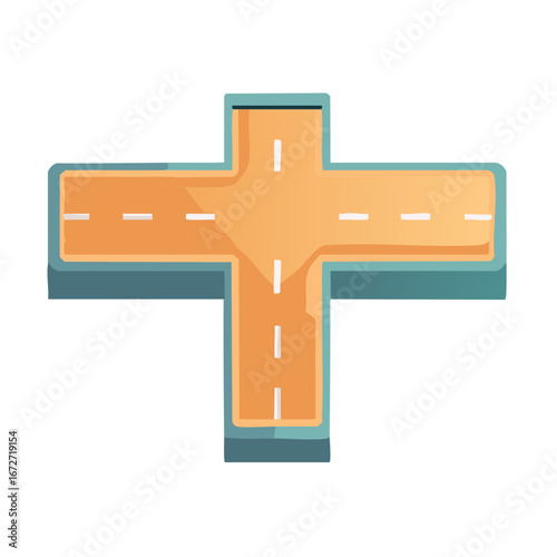 Cartoon Crossroad Illustration with Intersection Markings on the Asphalt Road