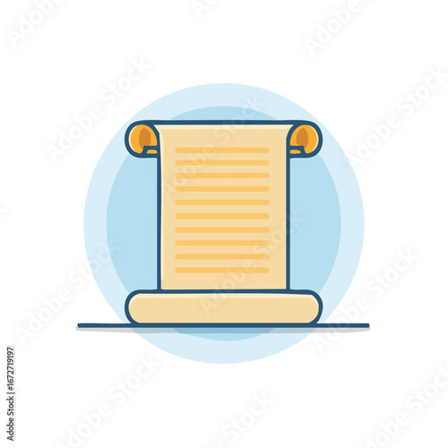 Old Script Scroll Illustration with Text Layers on Pale Blue Backdrop