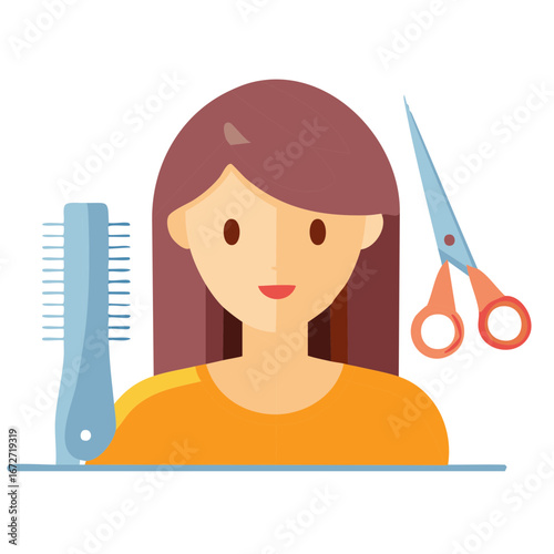 Woman with comb and scissors representing haircutting and hair styling services