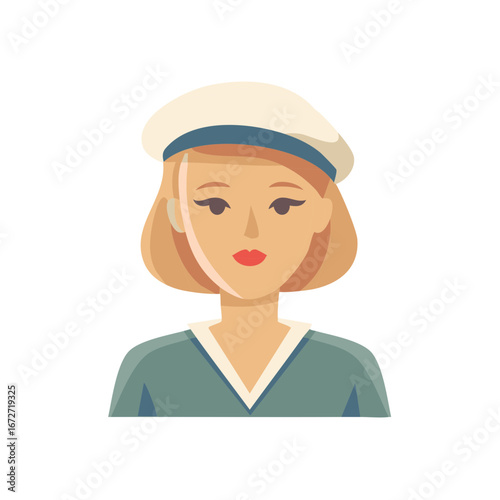 Stylized retro woman wearing a sailor hat and uniform top