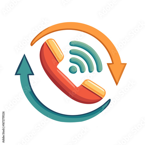 Cartoon Illustration of Phone Handset with Arrow Circle around and Wi-Fi Symbol