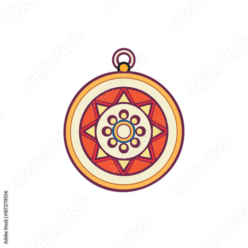 Ornamental medallion with sunburst star design and hanging loop vector art
