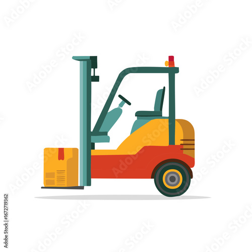 Illustration of a forklift carrying a box in a vector style.