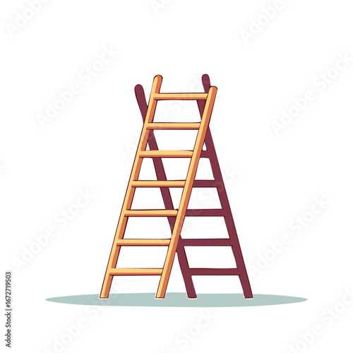 Cartoon wooden ladder with seven steps used in construction or domestic work against white background