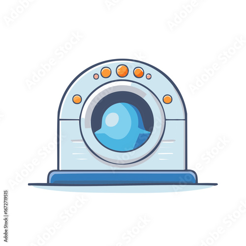 Cartoon illustration of a washing machine, laundry appliance