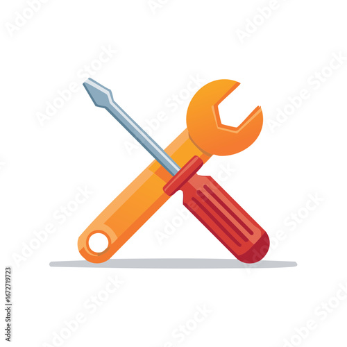 Wrench and Screwdriver Tools Crossed for Repair Maintenance or Construction Concept