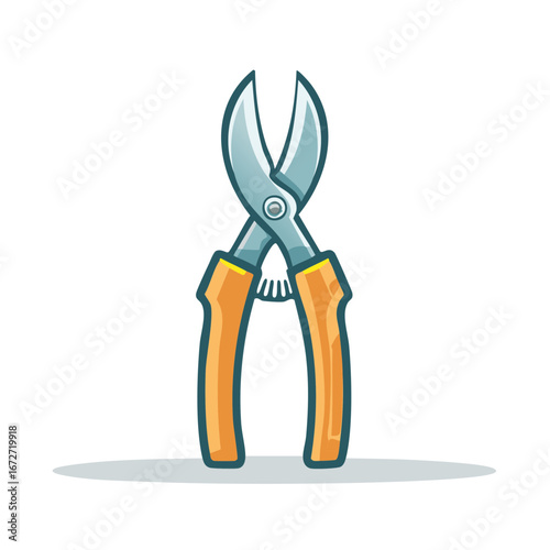 Cartoon style garden shears or pruning shears tool with orange handle