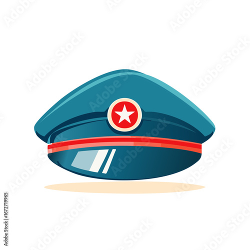 Classic Blue Officer Cap with Red Star Emblem and Band