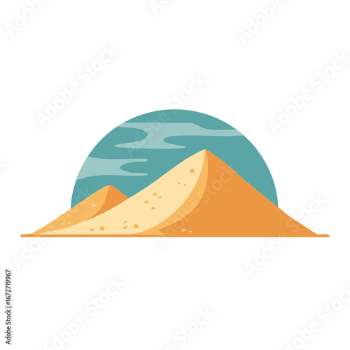 Minimalist Desert Landscape with Sand Dunes and Turquoise Sky, Sandscape with Geological Formations, Desert Vector Graphic