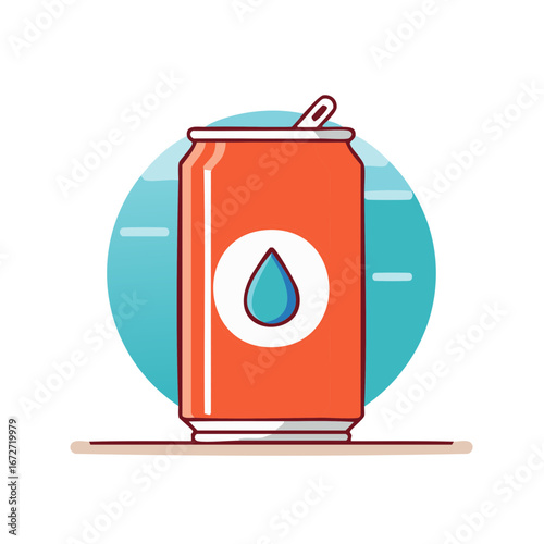 Red orange beverage can illustration with blue water droplet icon