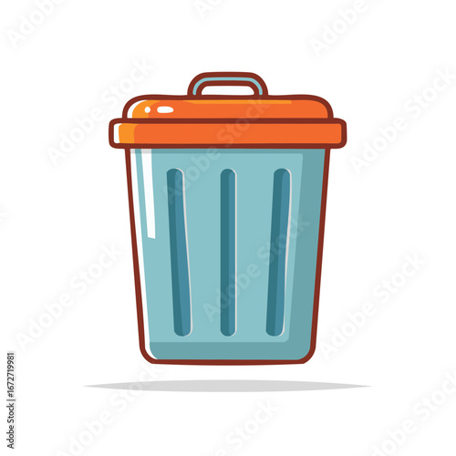 Cute Trash Can With Lid Cartoon Vector Illustration Rubbish Container