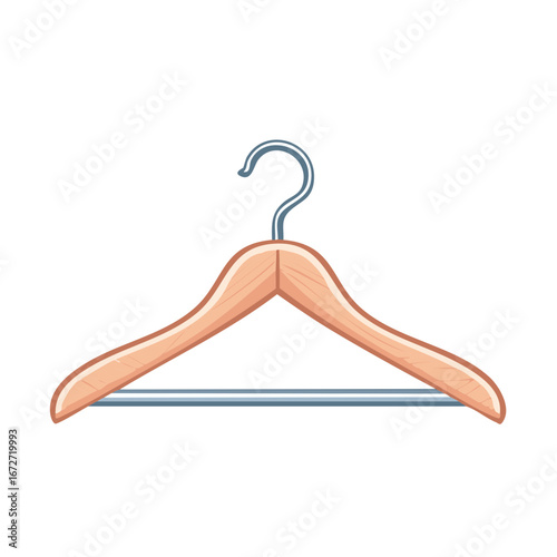 Classic wooden clothing hanger with metal hook and bar for wardrobe organization