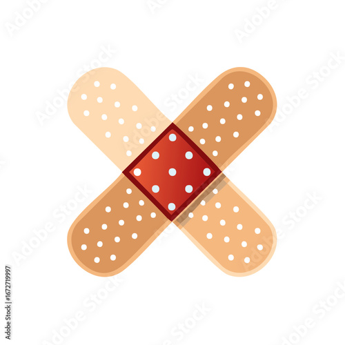 Two crossed bandages with red pad and white dots, medical symbol