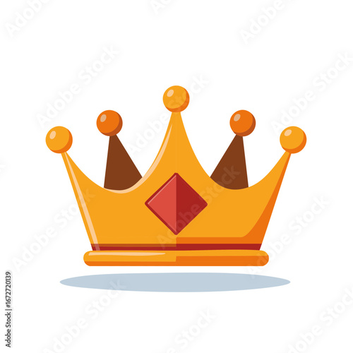 Golden crown illustration with red gem, concept of royalty or success in flat design.