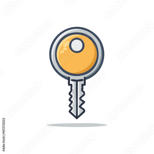 Vibrant cartoon style golden key illustration representing security access solution and unlocking possibilities