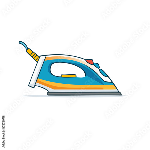 Flat Iron for Clothes Cartoon Vector Illustration Home Appliance Pressing Device