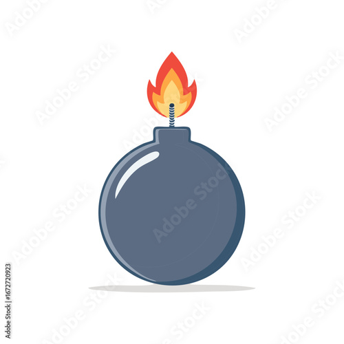 Classic Round Bomb with Burning Fuse Flat Vector Illustration Representing Danger and Crisis