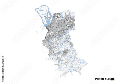 Vector highway and waterway map of Porto Alegre in Brazil