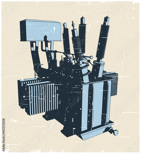 Distribution transformer retro poster illustration