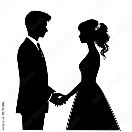 Love in Black and White, Bride with bouquet meets groom in timeless pose