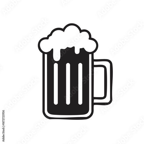 Beer mug icon with foam, graphic design element, vector illustration