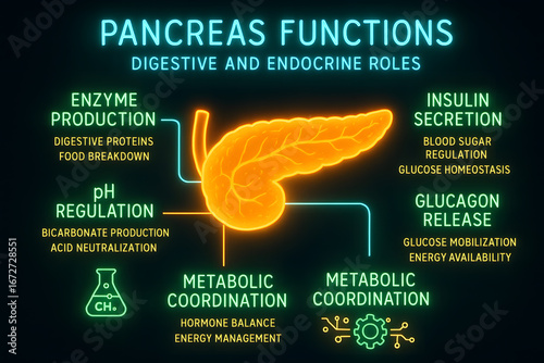 Pancreas Anatomy and Function Showing Endocrine and Exocrine Roles for Biology Study