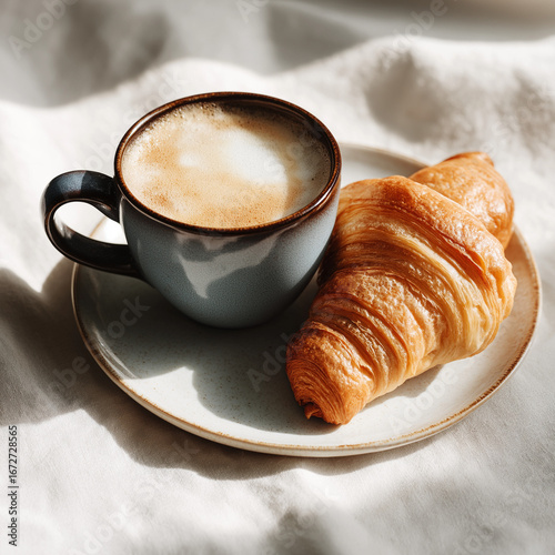 Breakfast with coffee and croissant