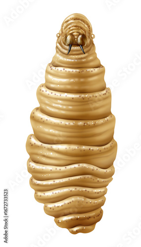 Screwworm larva as a Parasite outbreat or epidemic as flesh-eating larvae Infectious disease and public health issue  as a vetirinary medicine concept on a white background.