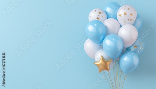 Wallpaper Mural Light blue and white balloons with gold stars Torontodigital.ca