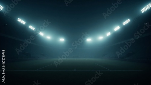 Empty stadium night with spotlights.