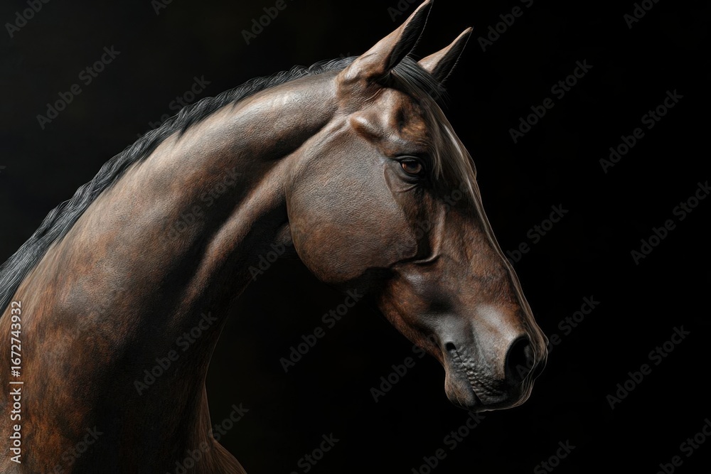 Obraz premium Horse Portrait against Black Backdrop, Equine Elegance and Graceful Strength