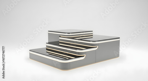 Premium Display Stand in White Marble with Golden Trim