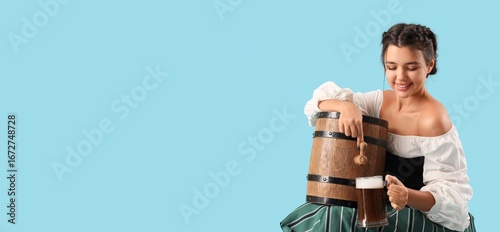 Young woman filling mug wit...
