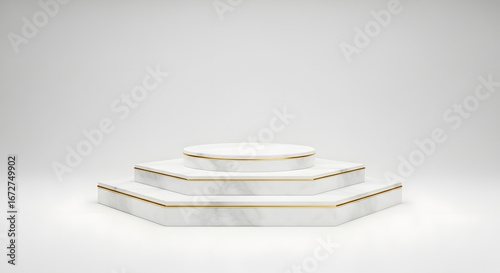 Luxury Marble Podium with Gold Accents on White Background