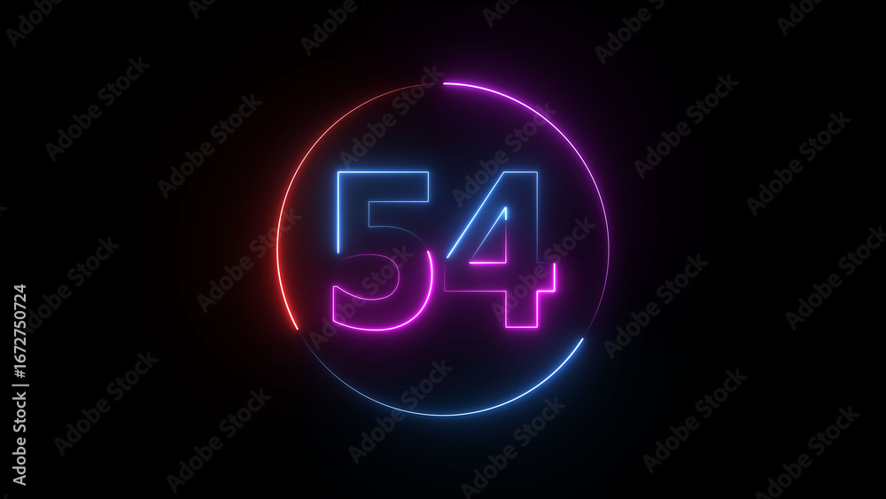 A dynamic circular illustration, and glowing neon number 54 illustration . on a black background. and creating a stunning illustration 4k illustration A dynamic circular illustration, and glowing neon number 54 illustration . on a black background. and creating a stunning illustration 4k illustration