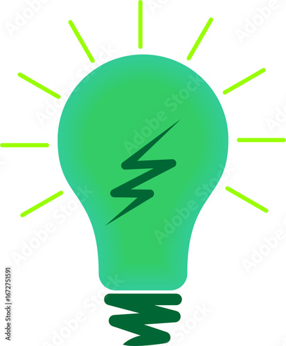 light blub icon with a subtle light green and dark green color combination with transparent background 