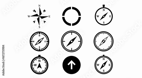 Compass navigation direction vector illustration icon set