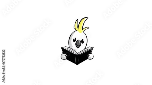 Cartoon parrot reading book