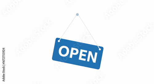 Blue Open Sign Vector Illustration Hanging Shop Icon